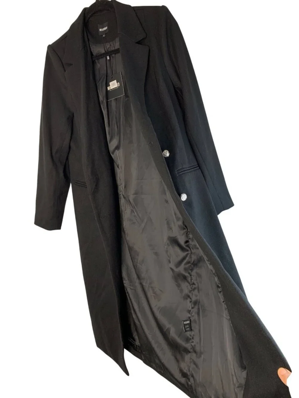 Missguided Black Double-Breasted Longline Coat With Crest Buttons Size 8 US NWT - Picture 5 of 11